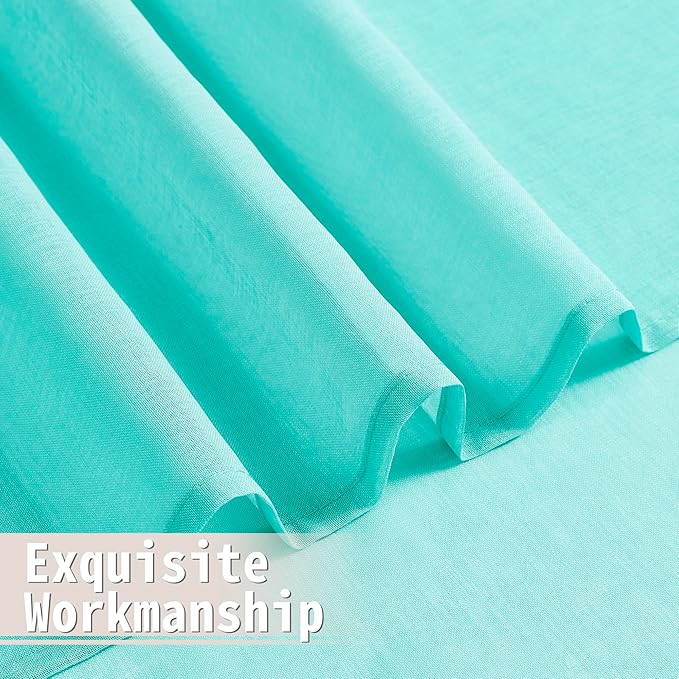 Tollpiz Short Sheer Door Curtain Closet Linen Textured Curtain Sheers Doorway Light Filtering Voile Patio Door Rod Pocket Curtains French Door, 54 x 54 inches Long, Aqua Blue, Set of 1 Panel