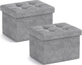 Ornavo Home Small Storage Ottoman, Set of 2, Foldable Collapsible Rectangle Linen Ottoman Foot Rest Stool Seat, for Living Room, Bedroom, Home Office, Dorm - 12 x 16 x 12, Gray