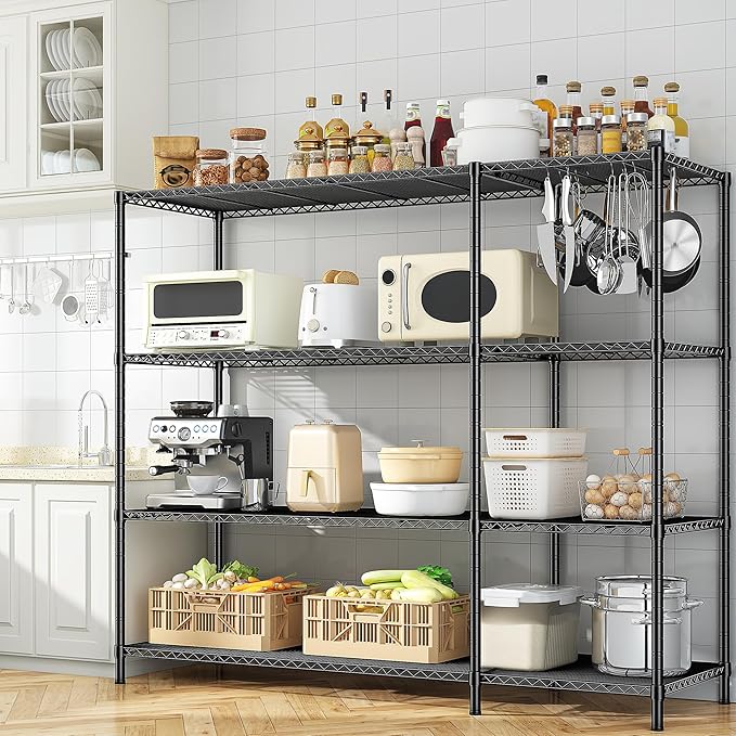 52.36''W Storage Shelves Metal Shelving Unit Load 1120LBS 4 Tier Wire Shelving for Storage Rack Adjustable Garage ShelvingGHeavy Duty for Pantry Kitchen Garage,52.36Wx13.78Dx59H,2PCS