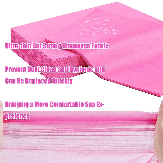 Disposable Bed Sheets for Massage Table 100 Pcs 31" x 71" Waterproof Massage Table Sheets Soft Non Woven Fabric SPA Massage Table Bed Cover Breathable for Beauty Tattoos Waxing Travel (Pink)