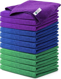 Microfiber Cleaning Cloths-12 Pack,Microfiber Towels for Cars & Kitchen,Highly Absorbent Cleaning Towel,Lint Free Streak Free Rags for House,Window,Purple,Green,Blue(16"x16")