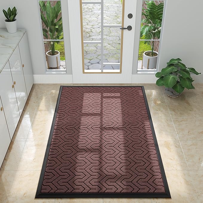 Yimobra Large Door Mat Outside Entrance 47x32, Waterproof Heavy Duty Outdoor Mats for Front Door, Non Slip Rubber Entry Mat for Garage Patio, Easy Clean, Red