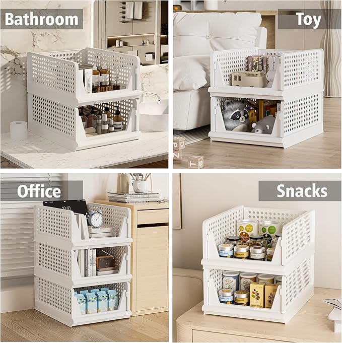 Proarea 5 Pack Stackable Plastic Storage Basket Closet Organizer Bin Foldable Clothes Organizer Storage Drawer Shelf Container for Living Room Bathroom Kitchen Office (5L)