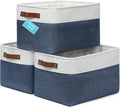 OrganiHaus Large Fabric Storage Baskets for Shelves 3 Pack, 15x11in Closet Storage Bins for Shelves, Cloth Baskets for Organizing, Linen Closet Organizers, Fabric Basket - Navy Blue/White