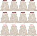 MATTHEW CLEANING 16oz 12Pack Cotton Mop Head Replacement,Cotton Looped-Open String Heavy Duty String Mop Refills, Universal Headband Blend,Floor Cleaning for Home, Industrial and Commercial Use(White)