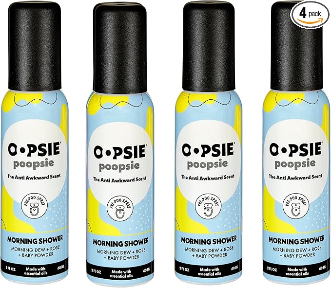 OOPSIE POOPSIE - Morning Shower - Before & After You Go Toilet Spray 2oz - Portable Odor Eliminator - 4 Pack