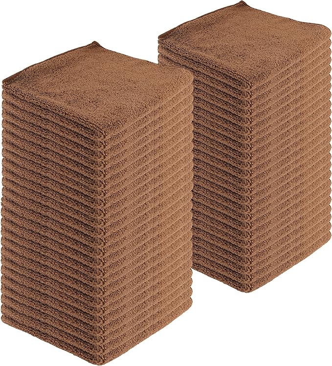 Microfiber Cleaning Cloths,48 Pack, 16"x16", All-Purpose, Softer, Highly Absorbent, Lint-Free, Reusable, Washable Pro Towels, Brown, for House, Kitchen, Bathroom, Car, Office