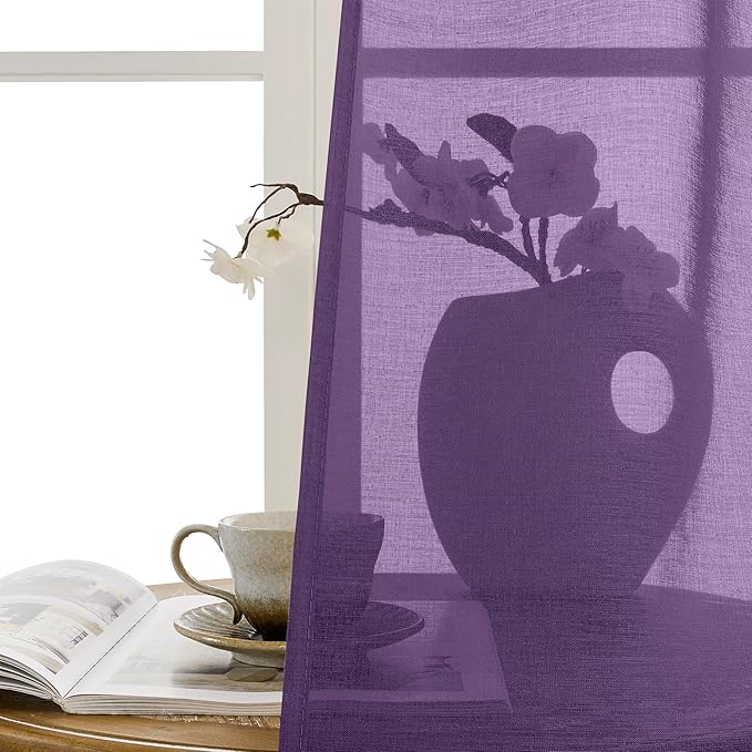 Tollpiz Sheer Door Curtain Closet Linen Textured Curtains Sheer Doorway Light Filtering Voile Patio Glass Door Rod Pocket Curtain French Door, 54 x 72 inches Long, Royal Purple, Set of 1 Panel