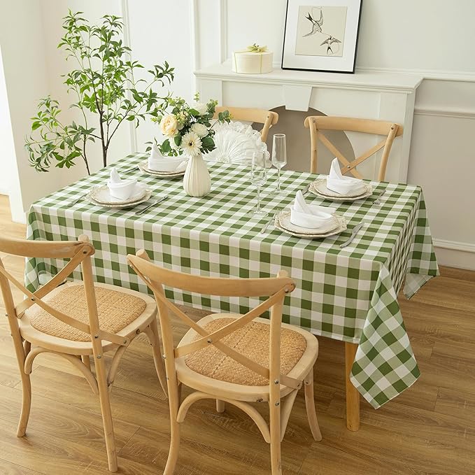 Classic Gingham Plaid Tablecloth Fabric - Rectangular 58x102 Inch Water Resistant Checked Table Cloth for Indoor/Outdoor Use - Table Cover for Kitchen, Picnics, Gardens, and Parties