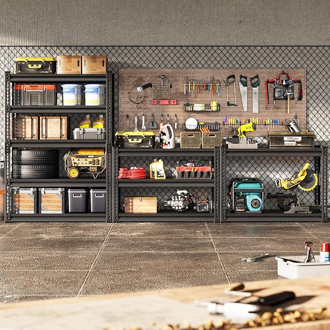 Adjustable Garage Storage Shelves, 48''W Garage Shelving Heavy Duty Loads 2500LBS, Metal Industrial Utility Shelf for Warehouse, Kitchen, Laundry Room,48" W x 18" D x 78" H,Black