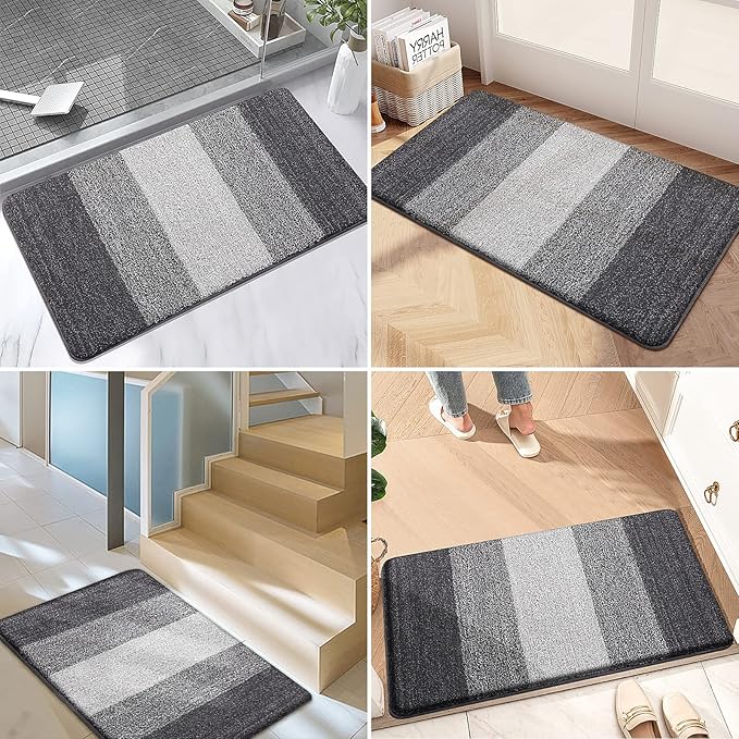 Kitinjoy Indoor Outdoor Door Mat, 40x32 Non-Slip Absorbent Dirt Trapper, Low-Profile Washable Inside Entrance Front Floor Mat, Sturdy Soft Entry Doormats for Entryway, Grey