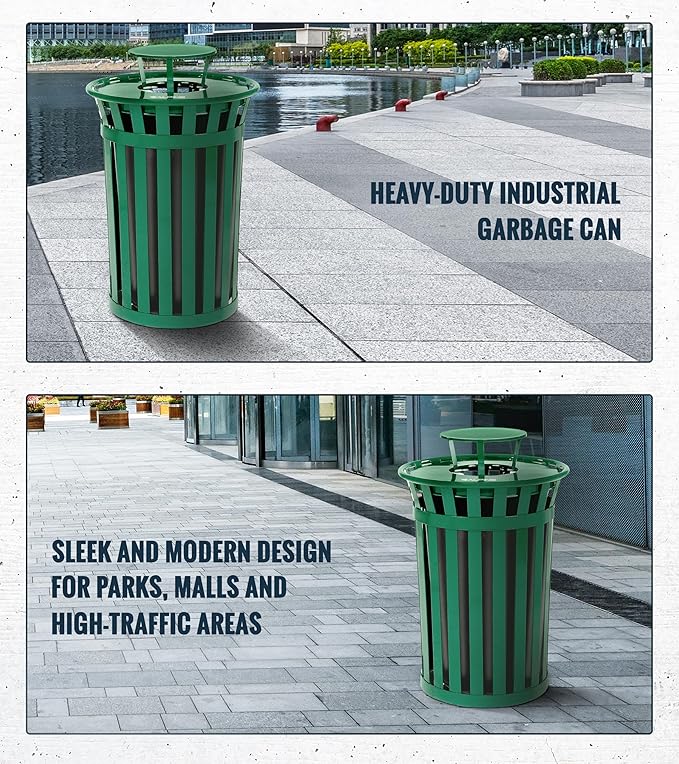 Alpine Industries Outdoor Metal Waste Receptacle Rain Bonnet Lid - Heavy Duty Trash Can - Commercial Trash Receptacle Cover - 38 Gallon Commercial Garbage Can Lid - Green