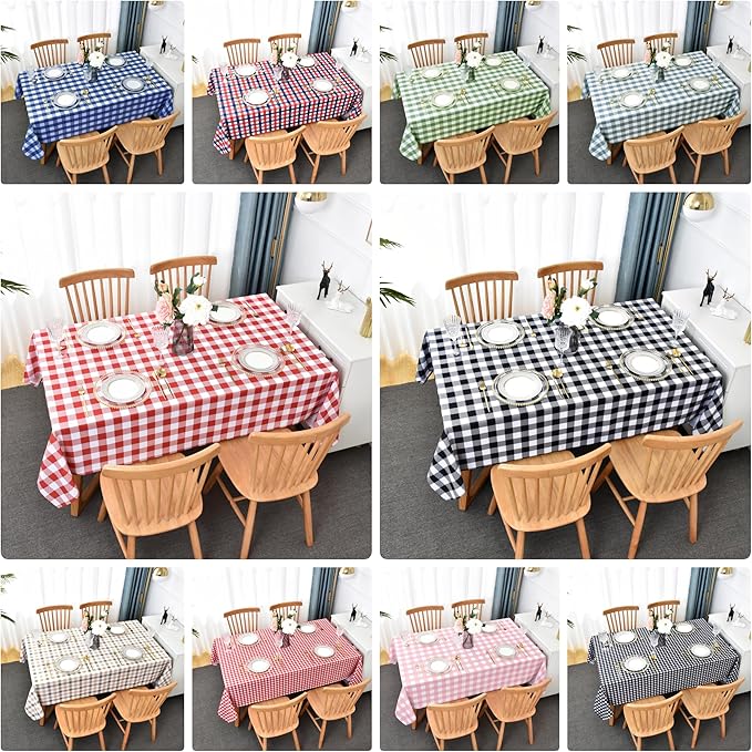 Classic Gingham Plaid Tablecloth Fabric - Rectangular 58x102 Inch Water Resistant Checked Table Cloth for Indoor/Outdoor Use - Table Cover for Kitchen, Picnics, Gardens, and Parties