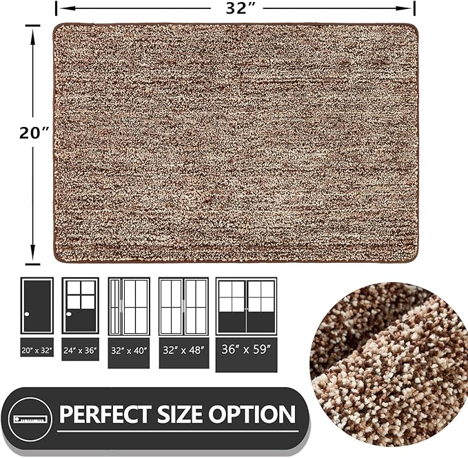 REFETONE Indoor Doormat, Front Door Mat 20"x32" Absorbent Rubber Backing Non Slip Door Mats, Washable Low-Profile Inside Floor Mat Door Rugs for Entryway, Resist Dirt Mud Mat for Dogs, Coffee/Brown