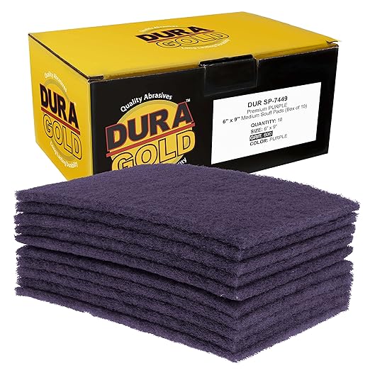 Dura-Gold Premium 6" x 9" Purple Medium Fine 600 Grit General Purpose Scuff Pads, Box of 10 - Scuffing, Scouring, Sanding, Cleaning, Blend Prep, Surface Adhesion Preparation - Automotive Auto Body