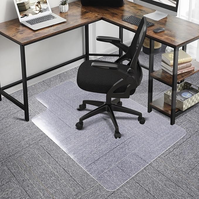SALLOUS Clear Chair Mat for Carpet, 53" x 45" Heavy Duty Vinyl Floor Mat for Carpeted Floors, Gaming Chair Mat with Tap, Rolling Under Desk Floor Mat for Home Office