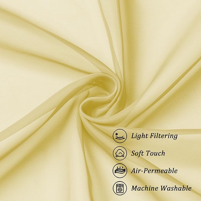 Chyhomenyc Sheer Yellow Tier Curtains 24 Inch Length, Small Window Curtains Treatment for Bathroom Living Room Basement, Short Rod Pocket Cafe Curtain, 42W x 24L Inches, 2 Panels