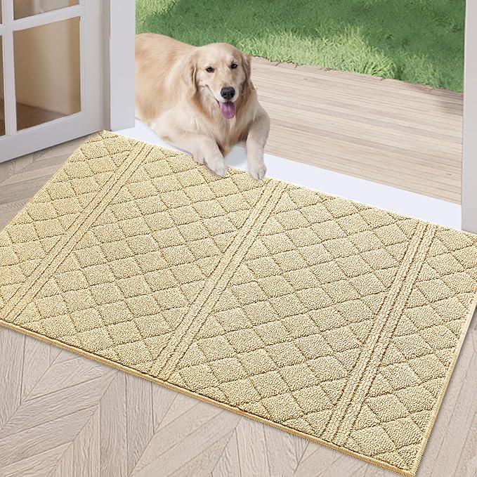 REFETONE Indoor Doormat, Front Back Door Mat 24"x36" Absorbent Rubber Backing Non Slip Door Mats, Low-Profile Resist Dirt Entrance Rugs, Machine Washable Door Rug Inside Floor Mat for Entryway, Golden