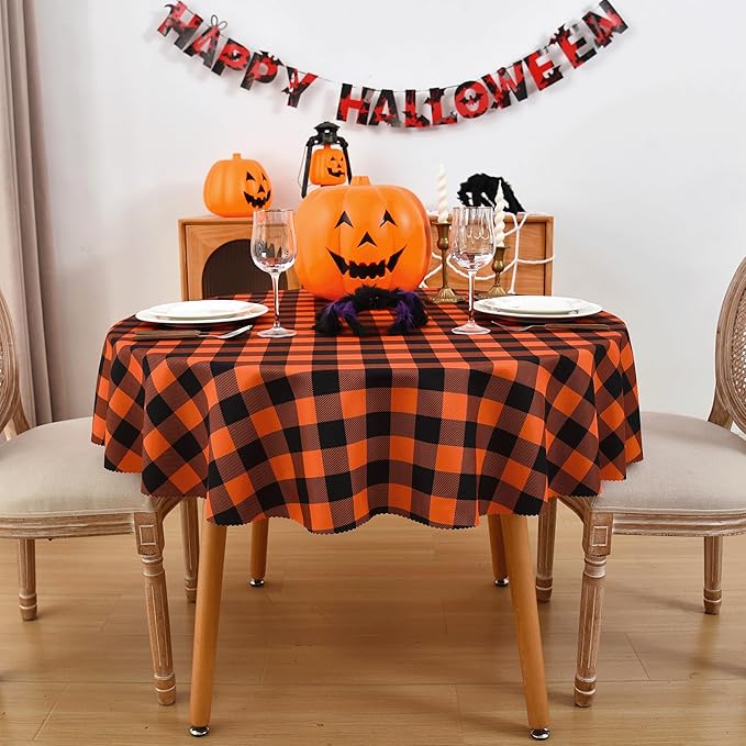 Waterproof Plaid Tablecloth Fabric - Round 58 Inch Classic Gingham Checker Table Cloth for Indoor/Outdoor Use - Buffalo Table Cover for Picnics, BBQs, and Parties
