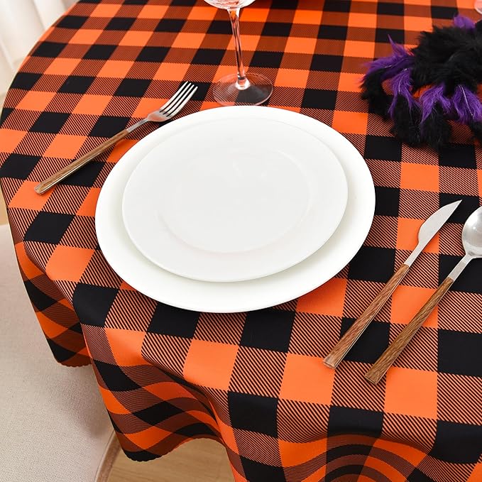 Waterproof Plaid Tablecloth Fabric - Round 58 Inch Classic Gingham Checker Table Cloth for Indoor/Outdoor Use - Buffalo Table Cover for Picnics, BBQs, and Parties