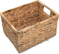 VATIMA Large Rectangular Wicker Basket with Wooden Handles for Shelves and Storage - Natural Water Hyacinth Basket for Organizing, 14.5 x 10.3 x 7.5 inches