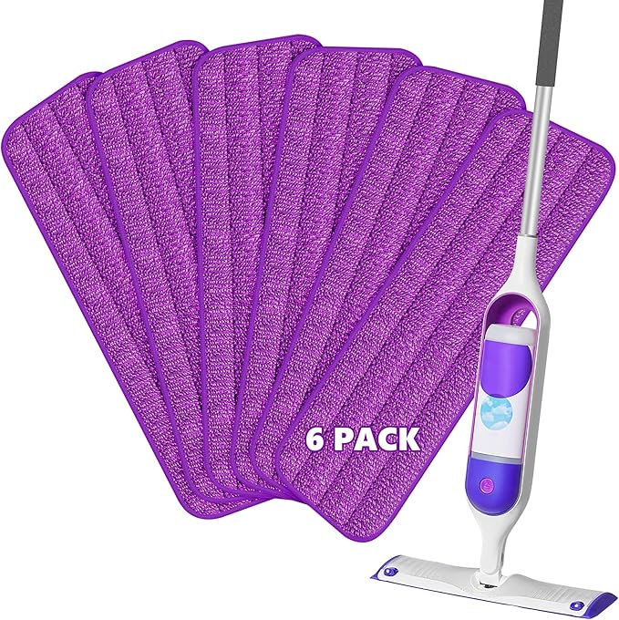 HOMTOYOU Reusable Pads Refills for Swiffer Power Mop: 6 Pack Microfiber Pad for Multi-Surface Floor Cleaning - Machine Washable Replacement Sweeping Cloths for 13 ''-15 '' Spray Mop
