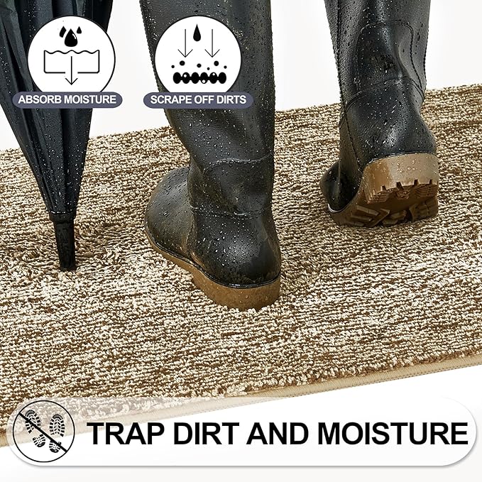 REFETONE Indoor Doormat, Front Door Mat 32"x40" Absorbent Rubber Backing Non Slip Back Door Mats, Washable Low-Profile Inside Floor Mat Door Rugs for Entryway, Resist Dirt Mud Mat for Dogs, Coffee