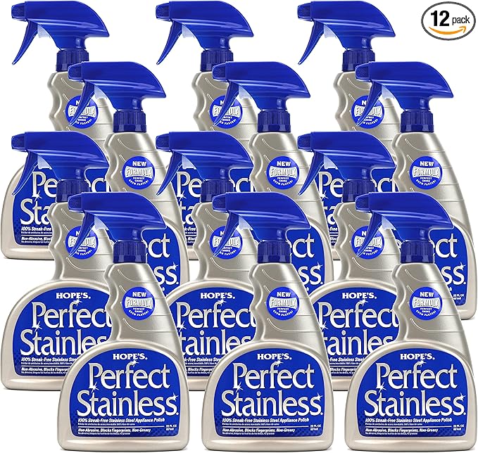 HOPE'S Perfect Stainless Steel Cleaner and Polish, 22-Ounce, Streak-Free Self-Polishing Formula, Blocks Fingerprints, Pack of 12