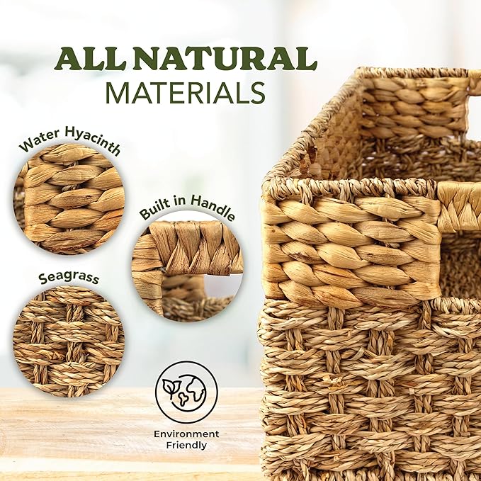 Small Wicker Baskets for Storage 2-Pack, Natural, Woven Baskets for Organizing Living Room, Pantry Baskets, Shelves - Small Size - 8x7x5.5 inches