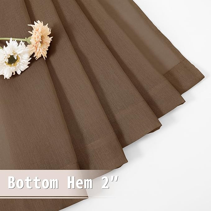 Tollpiz Short Sheer Door Curtains Closet Linen Textured Curtains Sheer Doorway Light Filtering Voile Patio Glass Doors Rod Pocket Curtain French Door, 54 x 40 inches Long, Brown, Set of 1 Panel