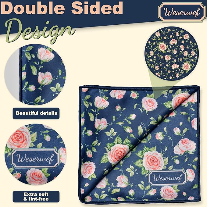 WESERWEF Design Microfiber Glasses Cleaning Cloth – Premium Cleaning Cloth for Eyeglasses, Screens, Tablets, Cameras & Lenses, 12" x 12", Ultra-Soft & Scratch-Free (Rose)