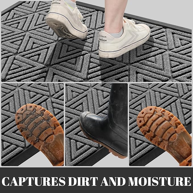 Yimobra Large Door Mat 36x24, All-Weather Waterproof Non-Slip Welcome Matt Outdoor, Heavy Duty Non Slip Doormat for Entryway for Patio and Garage Indoor, Easy Clean, Grey