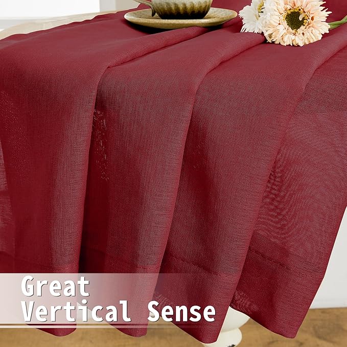 Tollpiz Sheer Door Curtain Closet Linen Textured Curtain Sheers Doorway Light Filtering Voile French Doors Rod Pocket Curtains Patio Glass Door, 25 x 80 inches Long, Burgundy Red, Set of 1 Panel