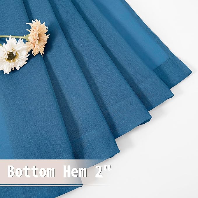 Tollpiz Sheer Door Curtains Closet Linen Textured Curtains Sheer Doorway Light Filtering Voile Rod French Door Pocket Curtain Patio Glass Door, 25 x 72 inches Long, Classic Blue, Set of 1 Panel