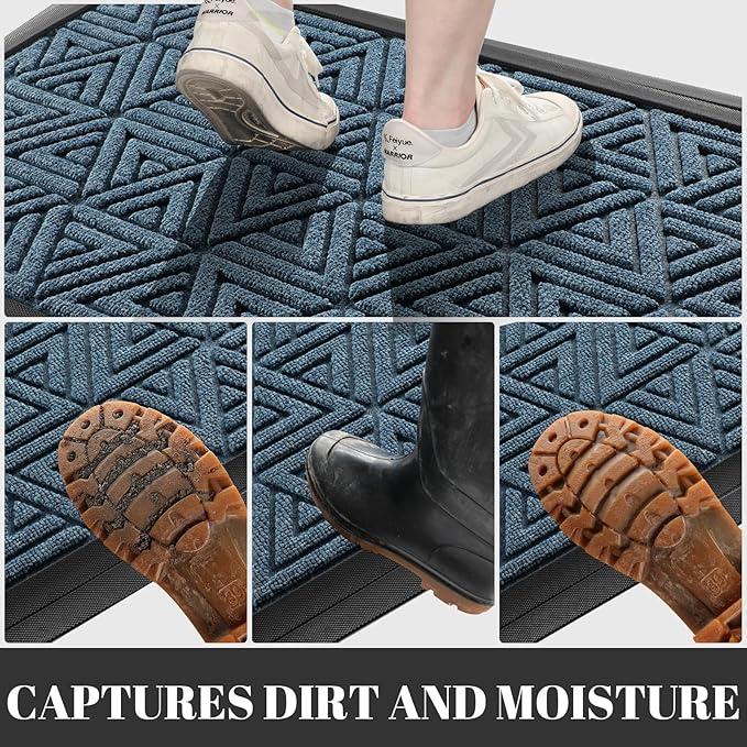 Yimobra Large Door Mat 47x24, All-Weather Waterproof Non-Slip Welcome Matt Outdoor, Heavy Duty Non Slip Doormat for Entryway for Patio and Garage Indoor, Easy Clean, Mix Blue
