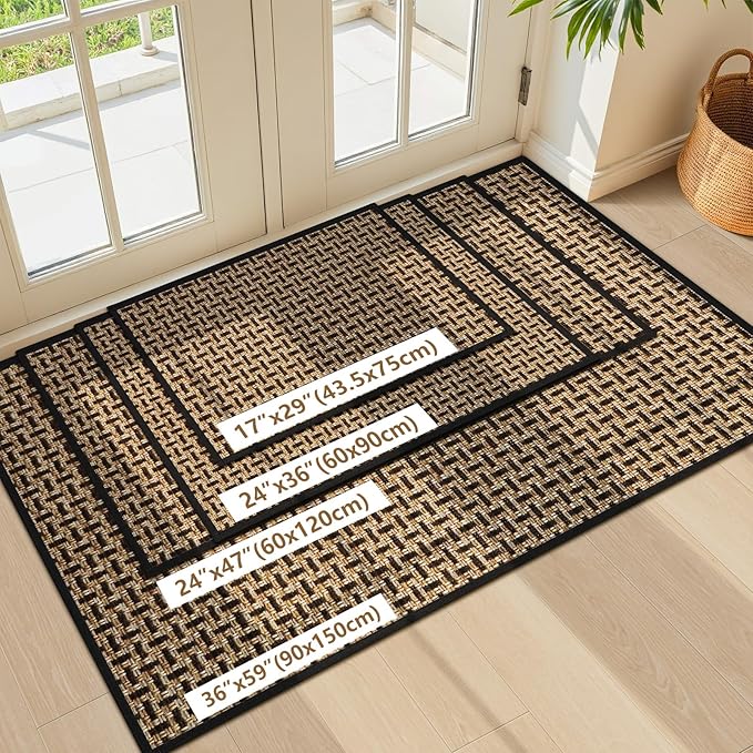LEKEEPGO Door Mat Indoor Entrance 36"x59", Absorbent Indoor Door Mat Large, Non Slip Rubber Backing Inside Door Mats, Washable Floor Mat, Low-Profile Doormat for Front Door, Entryway, Entrance, Black