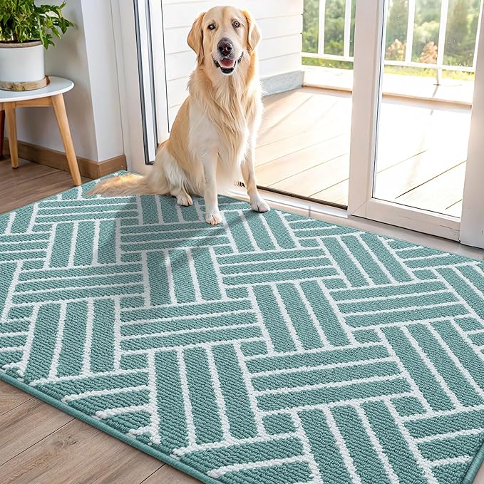 OLANLY Indoor Door Mat, 48x32 Inch, Dirt Resistant and Absorbent, Non-Slip Rubber Backing Floor Mats, Easy Clean Low-Profile Doormat for Entryway, Front Door, and Inside Entrance, Sage Green