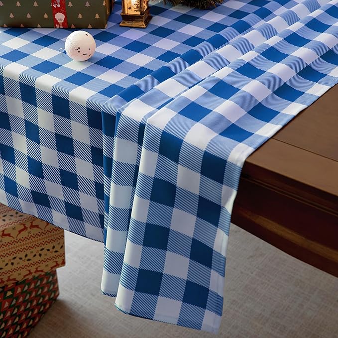 Waterproof Plaid Tablecloth Fabric - Oblong 52x70 Inch Classic Buffalo Tartan Table Cloth for Indoor/Outdoor Use - Washable Tabletop Cover for Dinner, BBQs, and Parties
