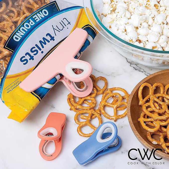 COOK WITH COLOR Bag Clips - Heavy Duty Chip Clip and Refrigerator Magnet Clips for Food Storage with Air Tight Seal Grip, Bright Colors, Pack of 8