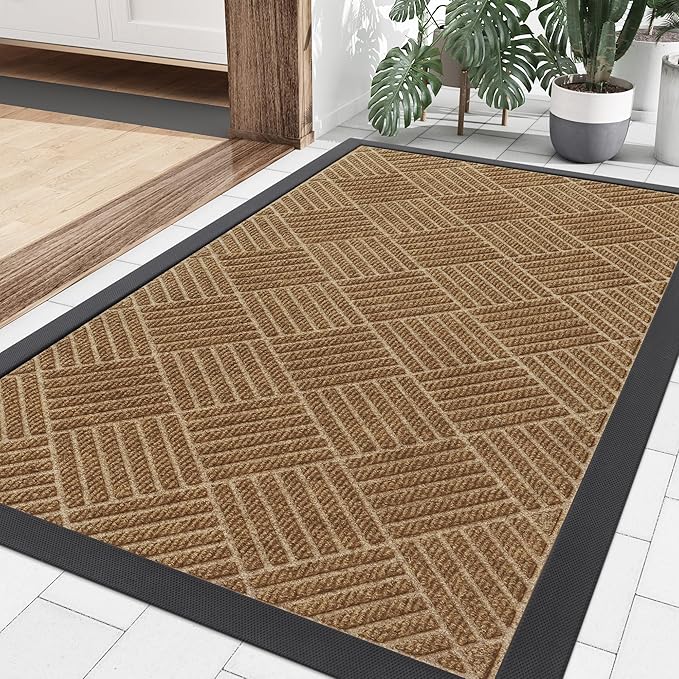 Smiry Front Door Mat Outside Entrance, Heavy Duty Outdoor Indoor Natural Rubber Doormat, Non Slip, Trap Dirt and Moisture, Easy Clean, Low Profile Patio Porch Entryway Mat, 35x23, Coffee
