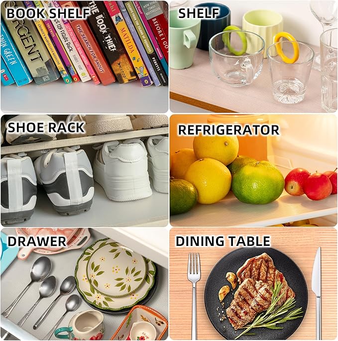 Shelf Liners for Kitchen Cabinets Non-Adhesive & Washable,Non Slip Cabinet Liners for Shelves Waterproof & Oil Proof,Clear Plastic Drawer Liner,Easy to Cut 12 Inches x 20 FT x 4 Rolls CP-12204