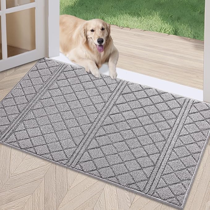 REFETONE Indoor Doormat, Front Back Door Mat 36"x59" Absorbent Rubber Backing Non Slip Door Mats, Low-Profile Resist Dirt Rugs, Machine Washable Door Rug Inside Floor Mat for Entryway, Light Grey
