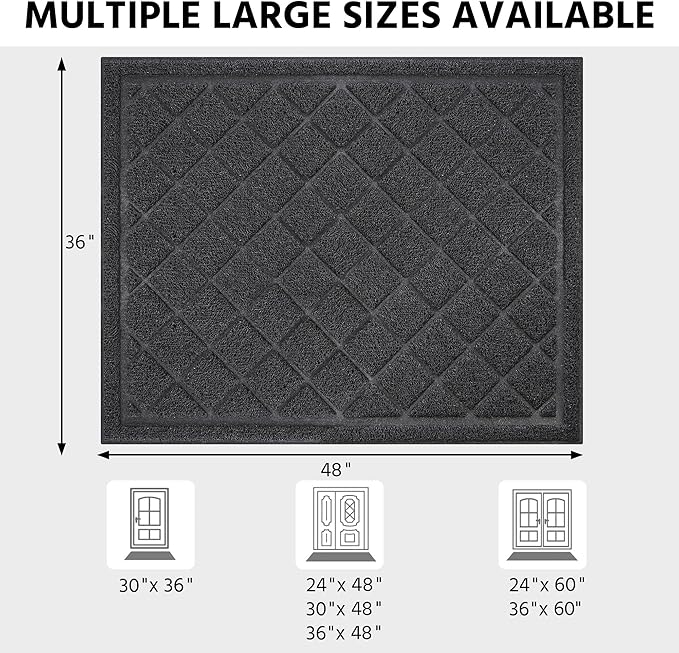 Front Door Mat Indoor Outdoor Entrance, 36" x 48" Heavy Duty All-Season All-Weather Waterproof Doormat Trap Dirt and Moisture Easy Clean Low Profile Patio Porch Entryway Mat