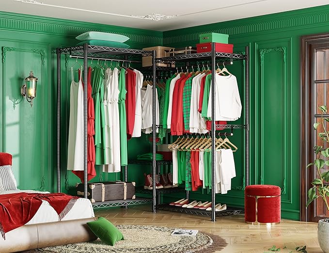 Raybee Clothes Rack, 725 LBS Clothing Rack Adjustable Clothing Racks for Hanging Clothes Metal Wire Garment Racks Sturdy Clothes Rack, 77" H x 70.5" W x 13.8" D, Black