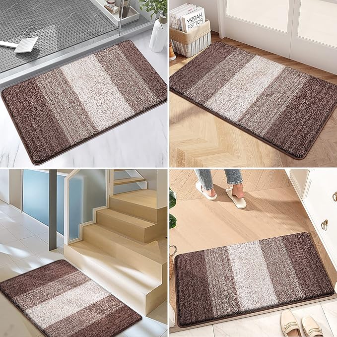 Kitinjoy Indoor Outdoor Door Mat, 59x36 Non-Slip Absorbent Dirt Trapper, Low-Profile Washable Inside Entrance Front Floor Mat, Sturdy Soft Entry Doormats for Entryway, Brown