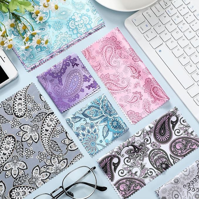 Sinmoe 20 Pcs Microfiber Cleaning Cloth Cute Paisley Waves Design Microfiber Soft Multicolor Glasses Cleaner Cloth for Eyeglasses Camera Lens Cell Phone Screens Glasses, 6 x 6 Inches