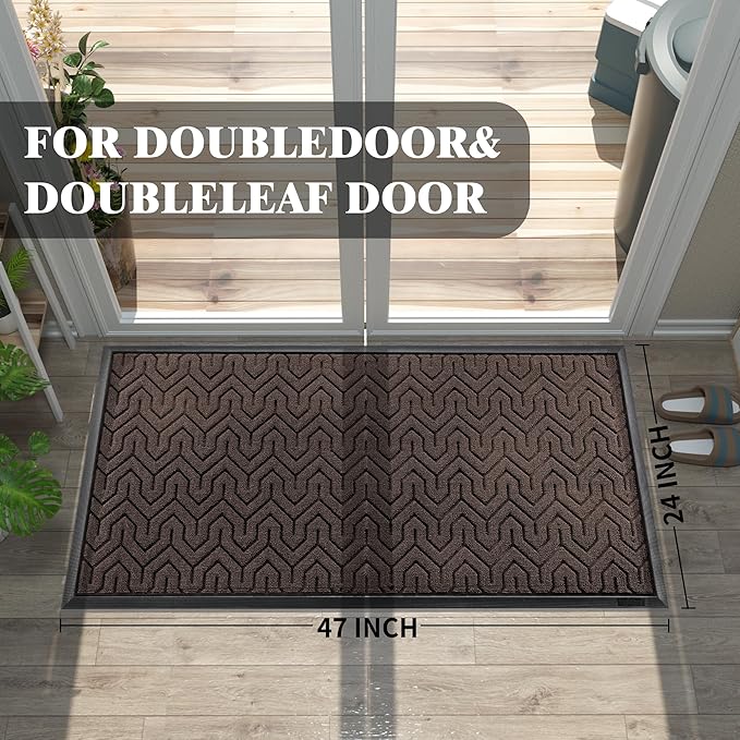 Yimobra Large Door Mat Outside Entrance 47x24, Waterproof Heavy Duty Outdoor Mats for Front Door, Non Slip Rubber Entry Mat for Garage Patio, Easy Clean, Brown