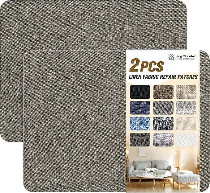 Fine Linen Repair Patches, Self-Adhesive Linen Fabric Patches, 8X11 inch 2 PCS, Multi Color, Can be Used for Linen Sofa Repair and Linen Clothes Repair(8" x 11"-2PCS,Cream-Gray)