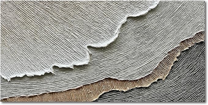 NANKAI Thick Texture Abstract Oil Painting Hand-Painted Beach Wave Landscape Oil Painting Family Wall Decorative Art 24x48 Inch