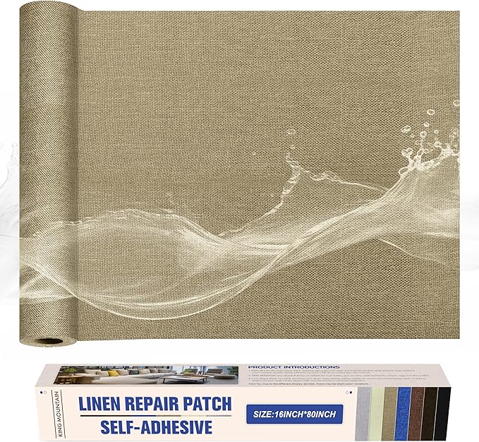 KING MOUNTAIN Linen Repair Patches, Self-Adhesive Linen Fabric Patches,16X80 inch Extra Size, Multi Color, Can be Used for Linen Sofa Repair and Linen Clothes Repair (Flaxen)